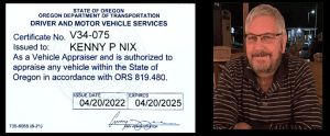 Ken Nix, Oregon Licensed Auto Appraiser